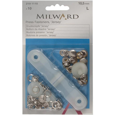 Milward Silver Jersey Fasteners 10.5mm Pachet de 10