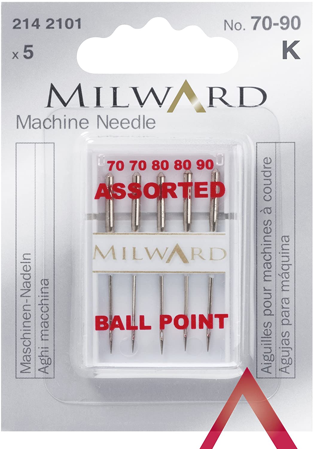 Иглы для швейных машин Milward Jersey, серебристые, 70/10, 80/12, 90/14