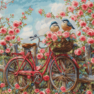Set de brodat în cruciuliță Luca-S Gold - Bicicletă cu Trandafiri, BU5061