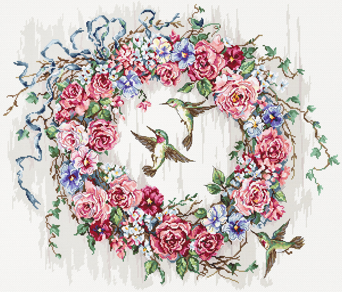 Cross Stitch Kit LetiStitch - Hummingbird Wreath - HobbyJobby