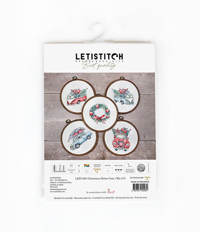 Set de broderie Letistitch  - Christmas Retro Cars / Kit of 5, Leti965