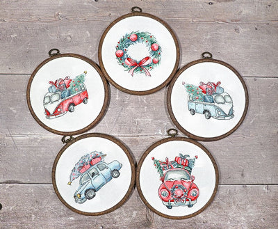 Set de broderie Letistitch  - Christmas Retro Cars / Kit of 5, Leti965