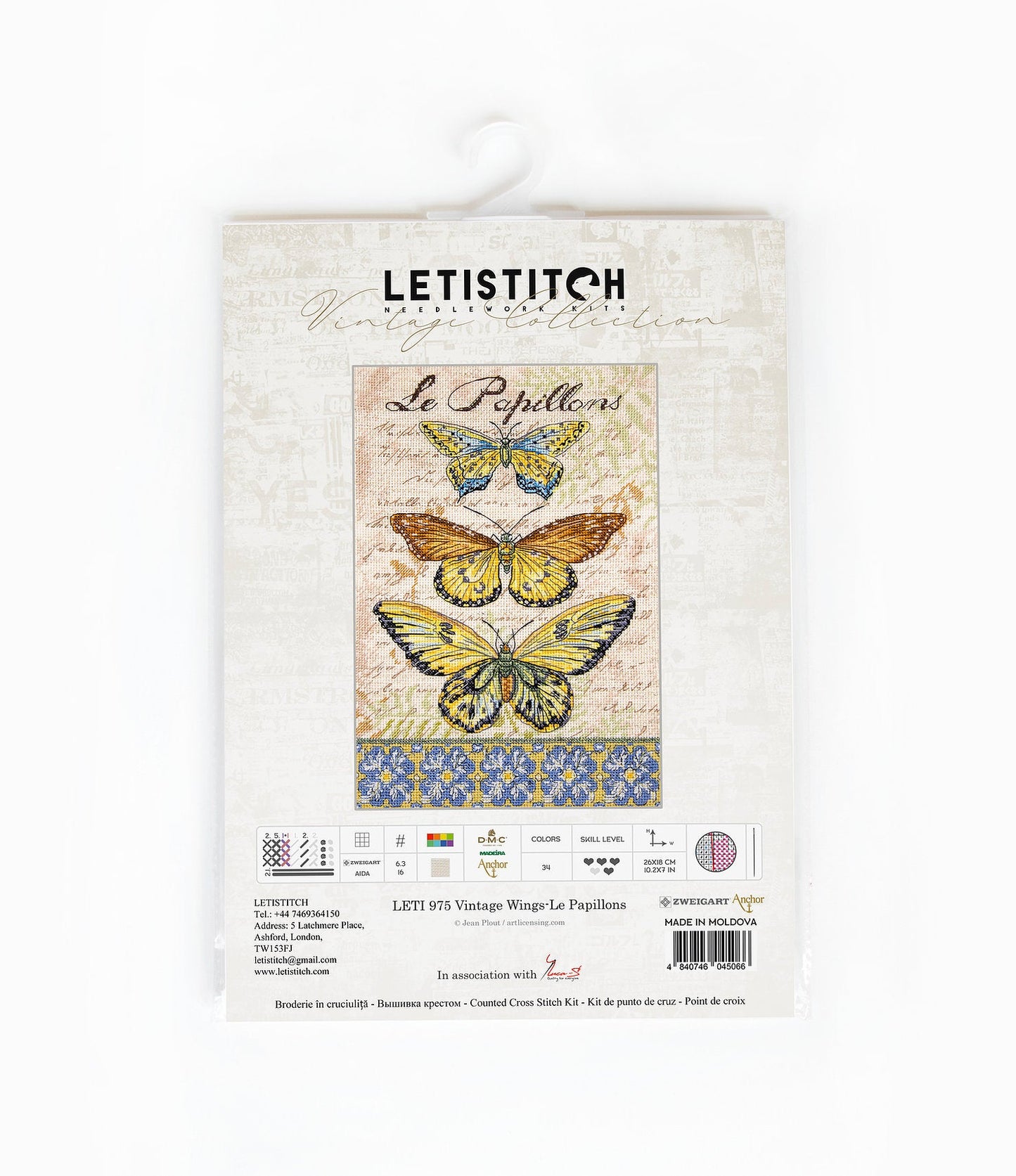 Cross Stitch Kit LetiStitch - Vintage Wings-Le Papillons - HobbyJobby