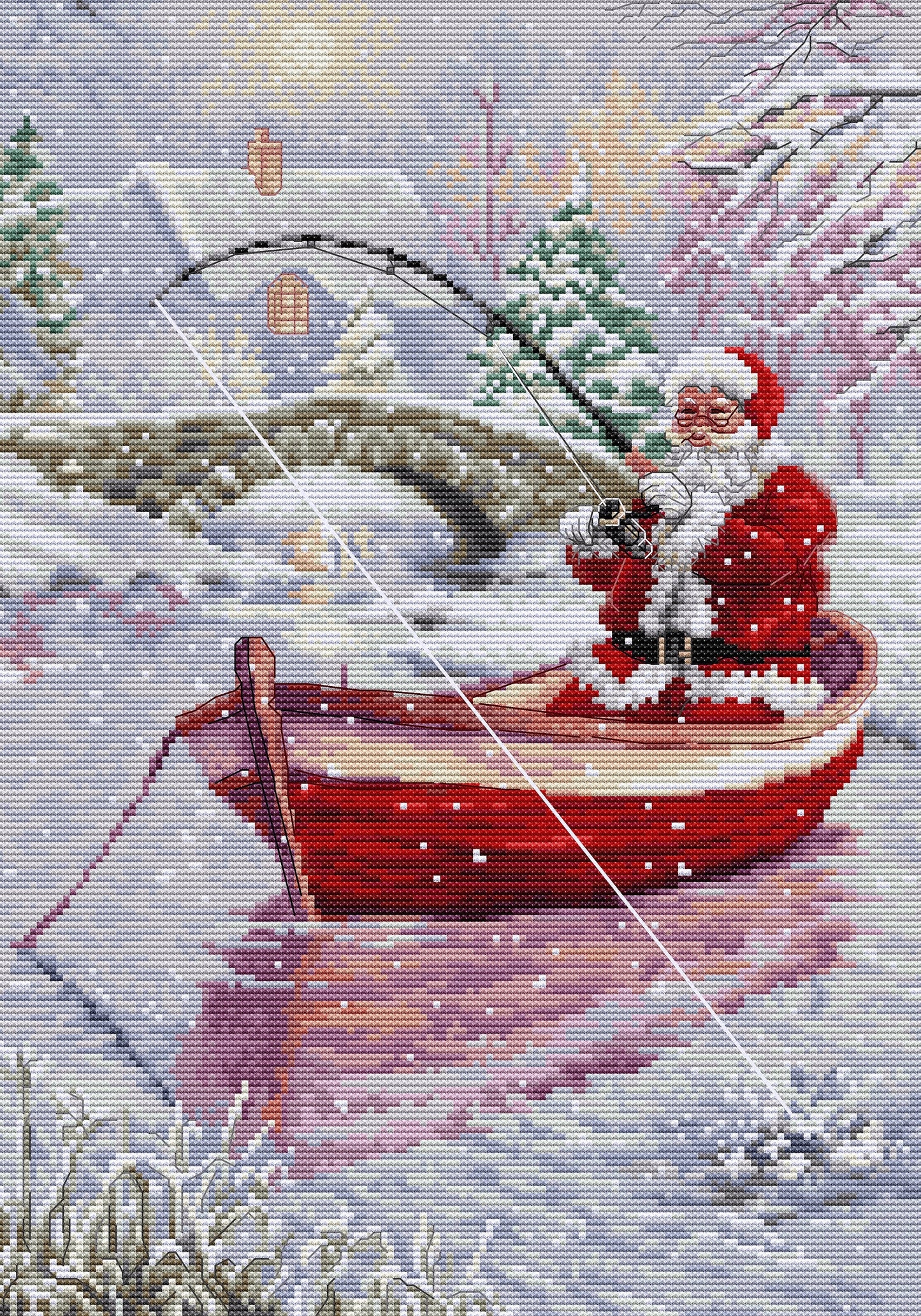 Набор для вышивки крестом Лука-С - BU5014 Дед Мороз на рыбалке