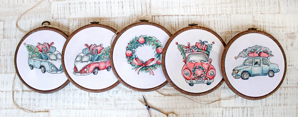 Set de broderie Letistitch  - Christmas Retro Cars / Kit of 5, Leti965